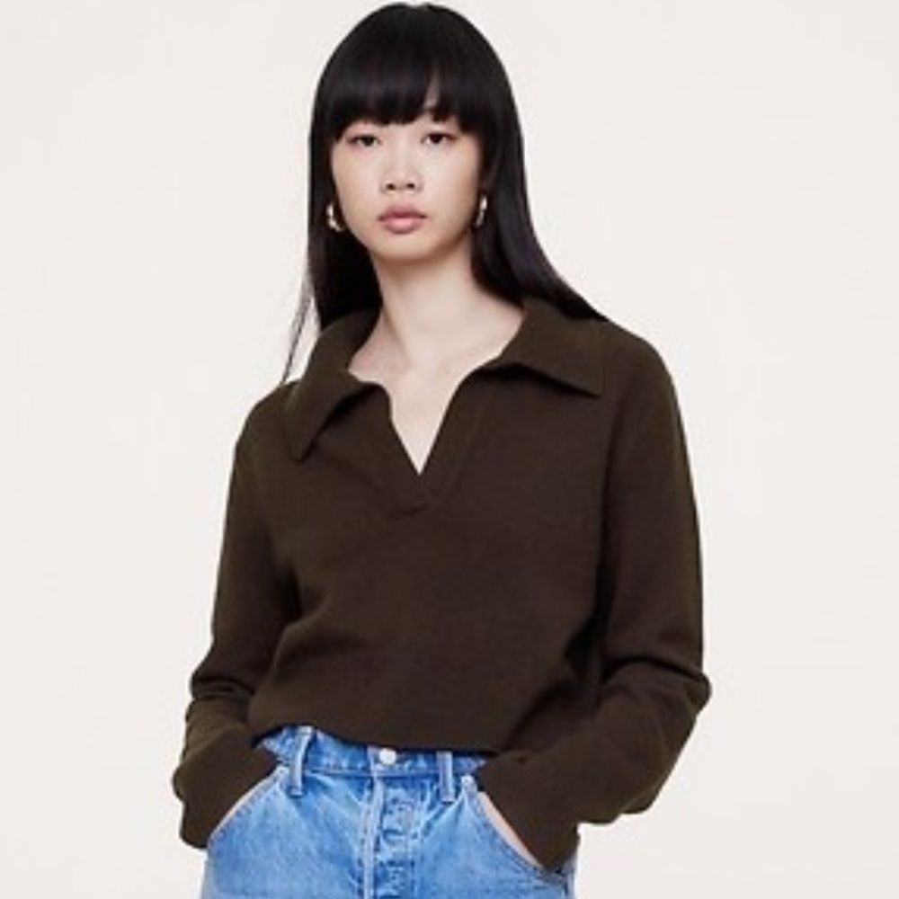 🆕 Banana Republic Cashmere Cropped Rugby Polo Sweater